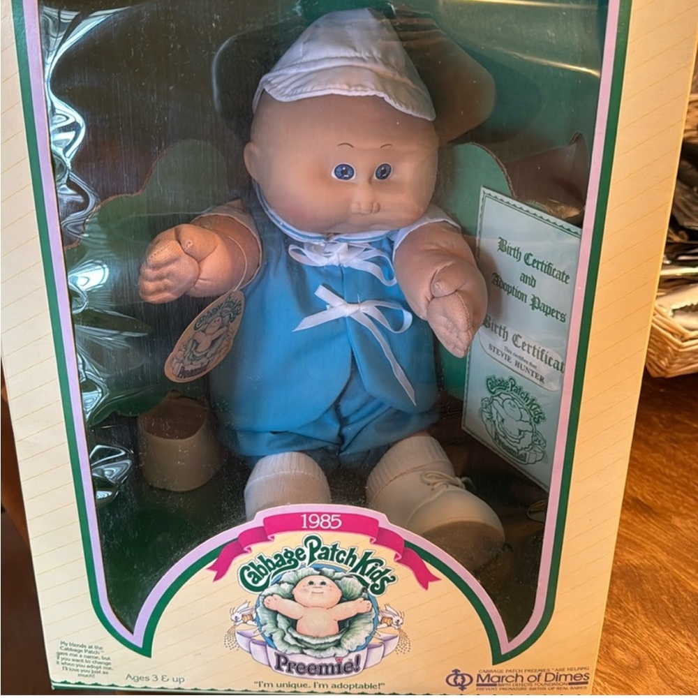 Vintage 1985 Coleco Cabbage Patch Kids Preemie Stevie Hunter in Box/Certificate